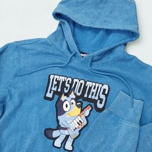 Bluey Men's 2-Sided Graphic Hoodie Sweatshirt Pockets - Aqua Blue - Medium - NWT